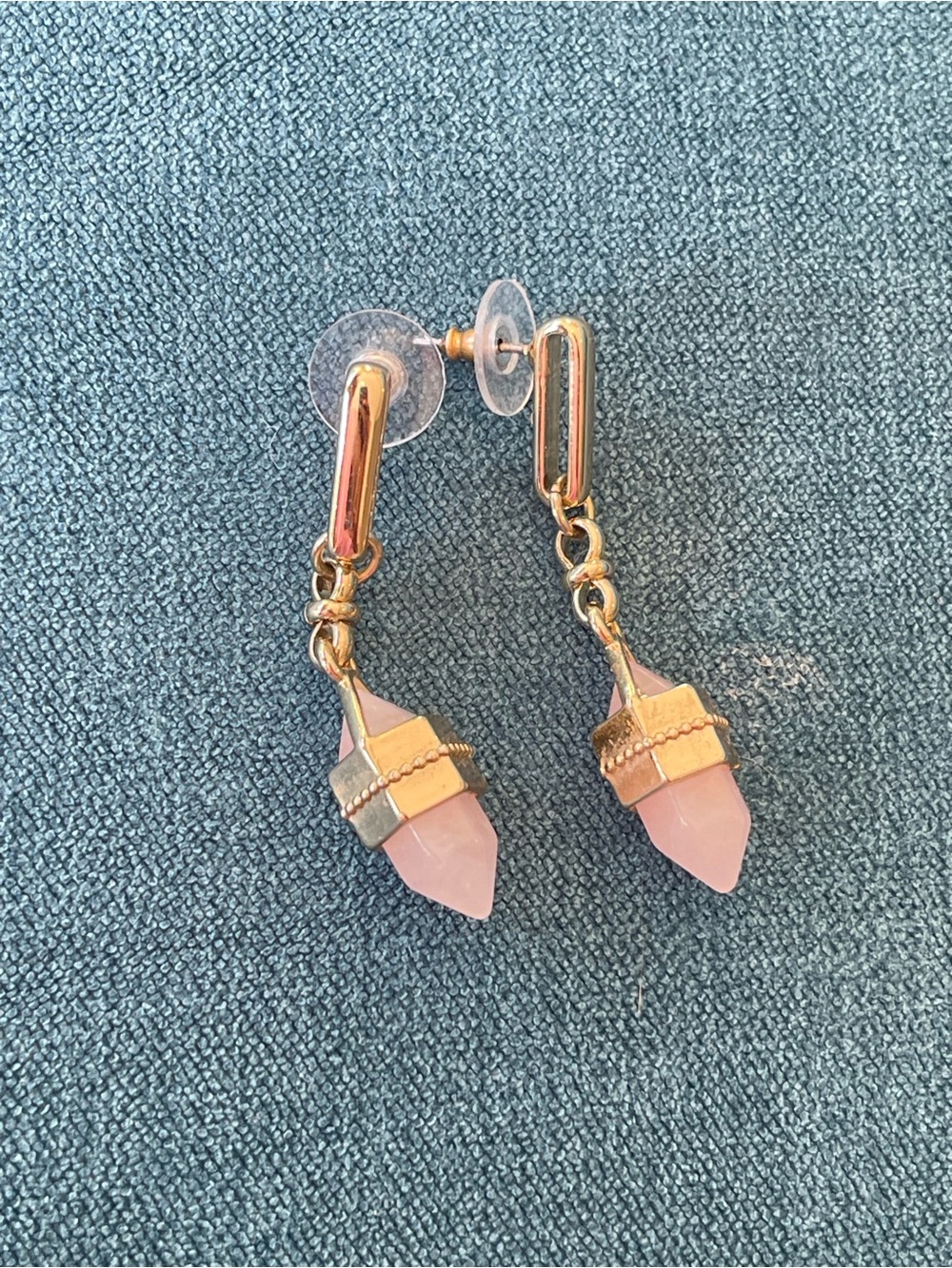 Source Unknown Rose Quartz Point Drop Earrings in Gold Tone